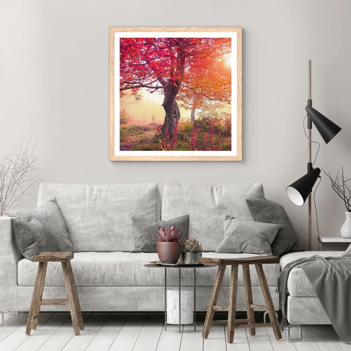 Póster en marco roble claro - Un frenesí de floración - 40x40 cm