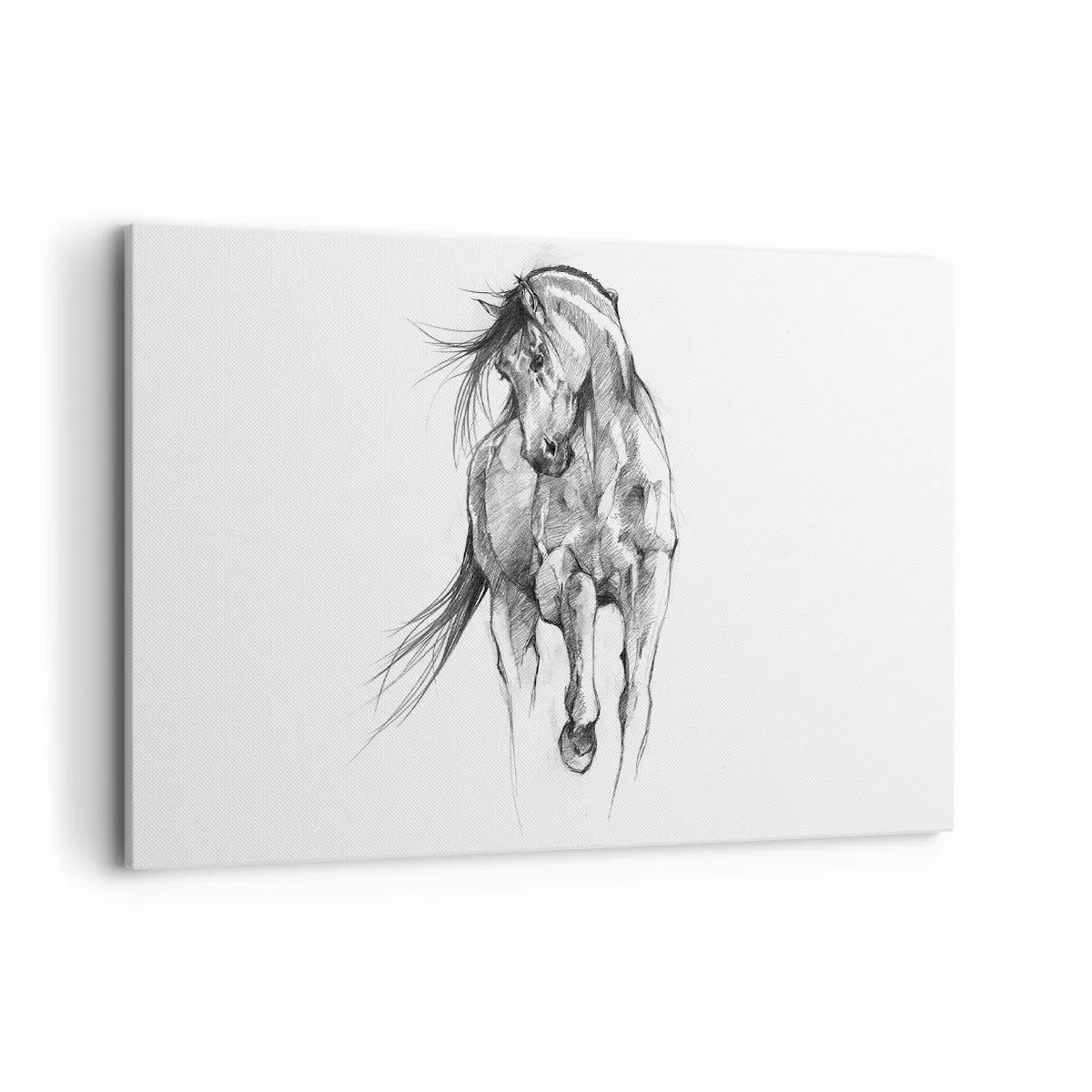 Cuadro sobre lienzo - Impresión de Imagen - Boceto en blanco y negro de un caballo al galope - 120x80cm - En un elegante trote - Decoración de pared moderna para salón y dormitorio ARTTOR