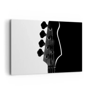 Cuadro sobre lienzo - Impresión de Imagen - Silueta en blanco y negro del clavijero de un bajo - 120x80cm - Silencio musical  - Decoración de pared moderna para salón y dormitorio ARTTOR