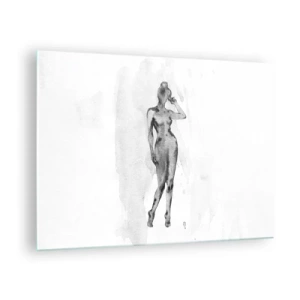 Cuadro sobre vidrio - Impresiones sobre Vidrio - Silueta de una mujer en tonos grises sobre un fondo blanco. - 70x50cm - Un estudio sobre el ideal de feminidad - Decoración de pared moderna para salón y dormitorio ARTTOR