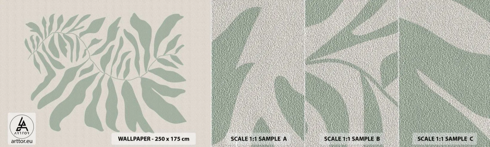 Muestra de fotomural Premium Sand - Rama esmeralda - bohemia, Planta, Botánico - 100x30 cm