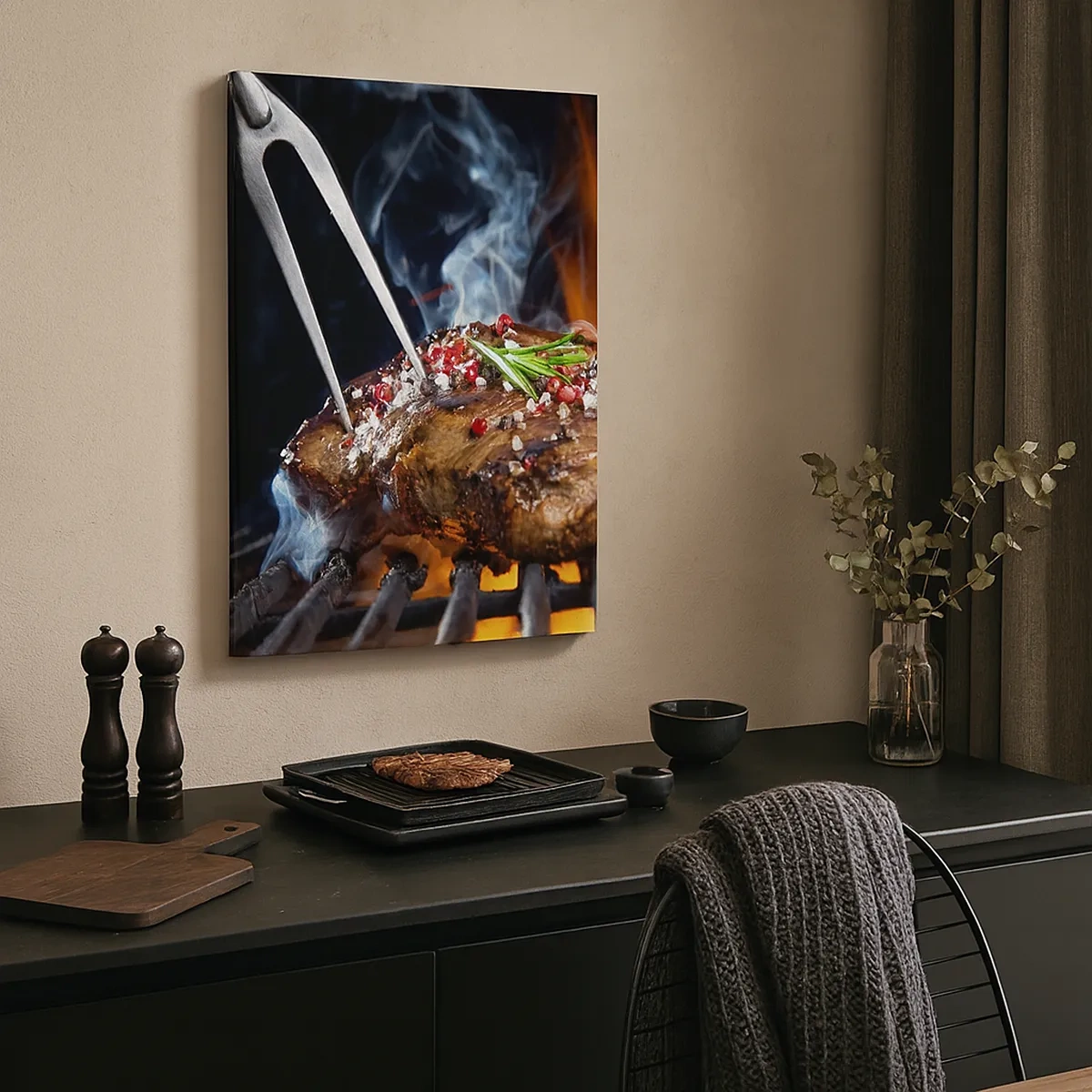 Cuadro sobre lienzo - Impresión de Imagen - Filete a la parrilla con especias - 50x70cm - Jugoso y fragante - Decoración de pared moderna para salón y dormitorio ARTTOR