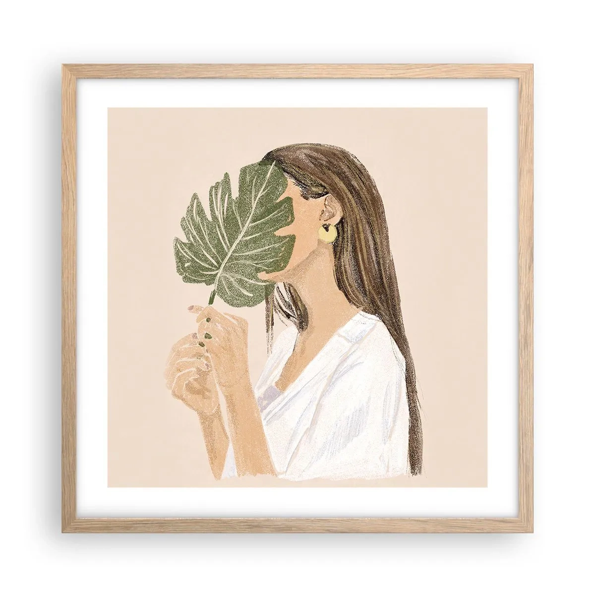 Póster en marco roble claro - Retrato misterioso con un abanico - 50x50 cm