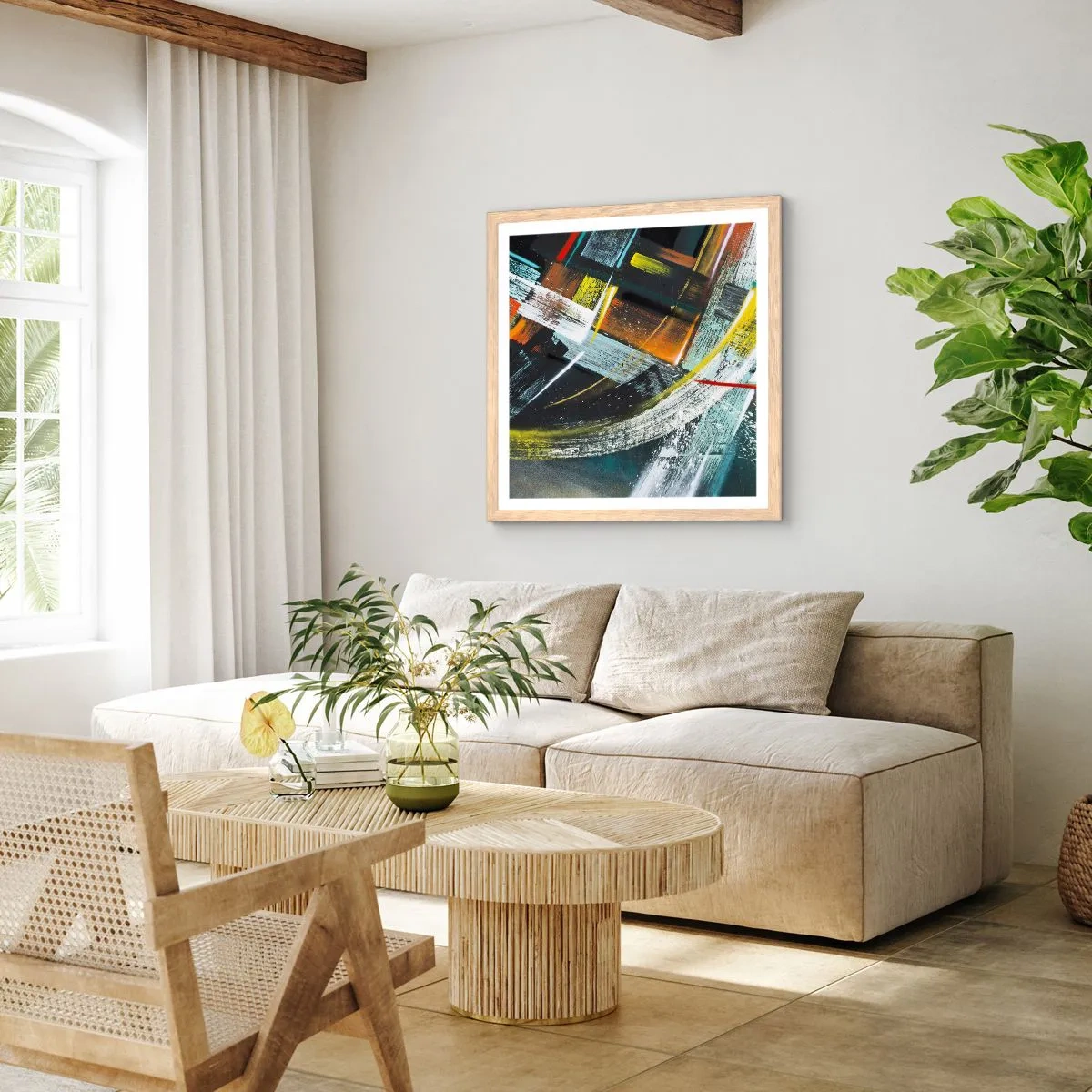 Póster en marco roble claro - La energía del movimiento - 40x40 cm