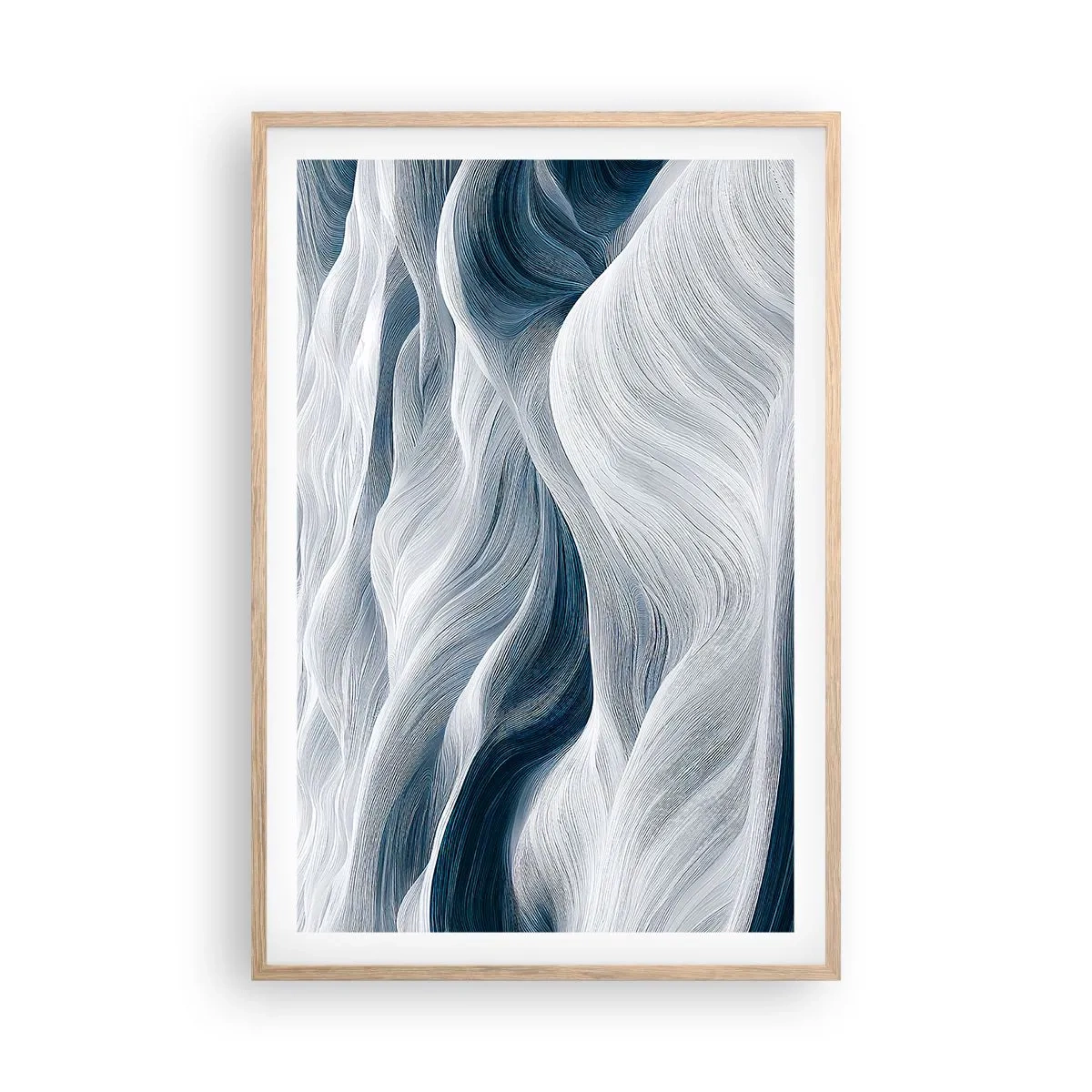Póster en marco roble claro - Olas blancas y azules - 61x91 cm