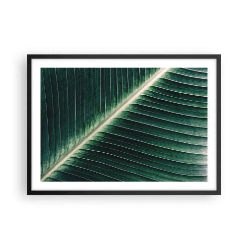 Póster en marco negro - Primer plano de la estructura de una hoja verde. - 70x50cm - El ritmo de la naturaleza - Decoración de pared moderna para salón y dormitorio ARTTOR