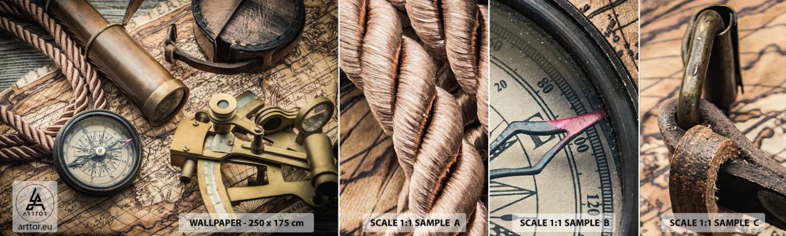 Muestra De Fotomural Standard Eco - Establecer un rumbo - Náutico, Mapa del mundo, Brújula - 100x30 cm