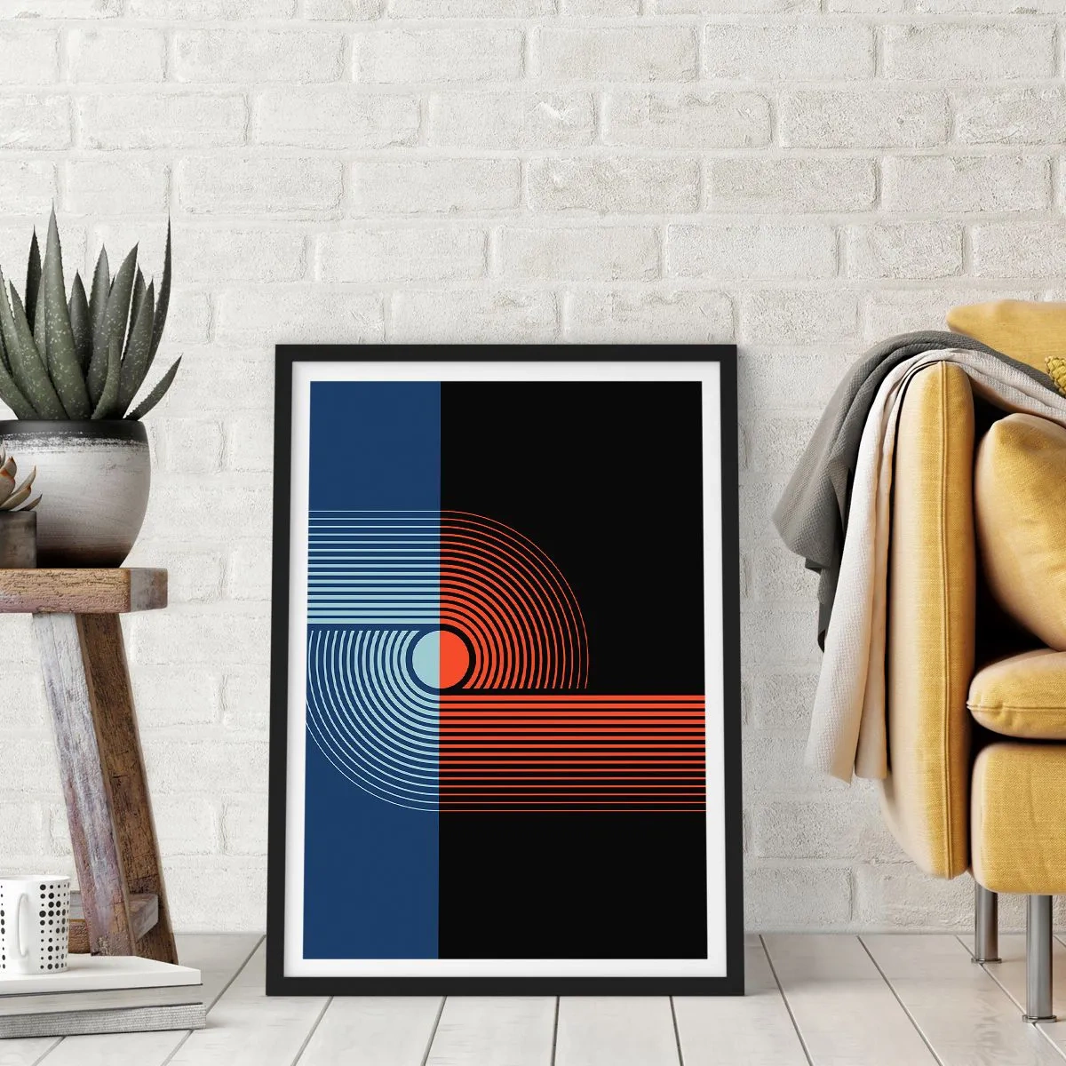 Póster en marco negro - En un abrazo geométrico - 61x91 cm