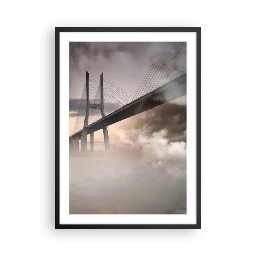 Póster en marco negro - Un puente en la niebla al amanecer. - 50x70cm - Junto al río que no existe - Decoración de pared moderna para salón y dormitorio ARTTOR