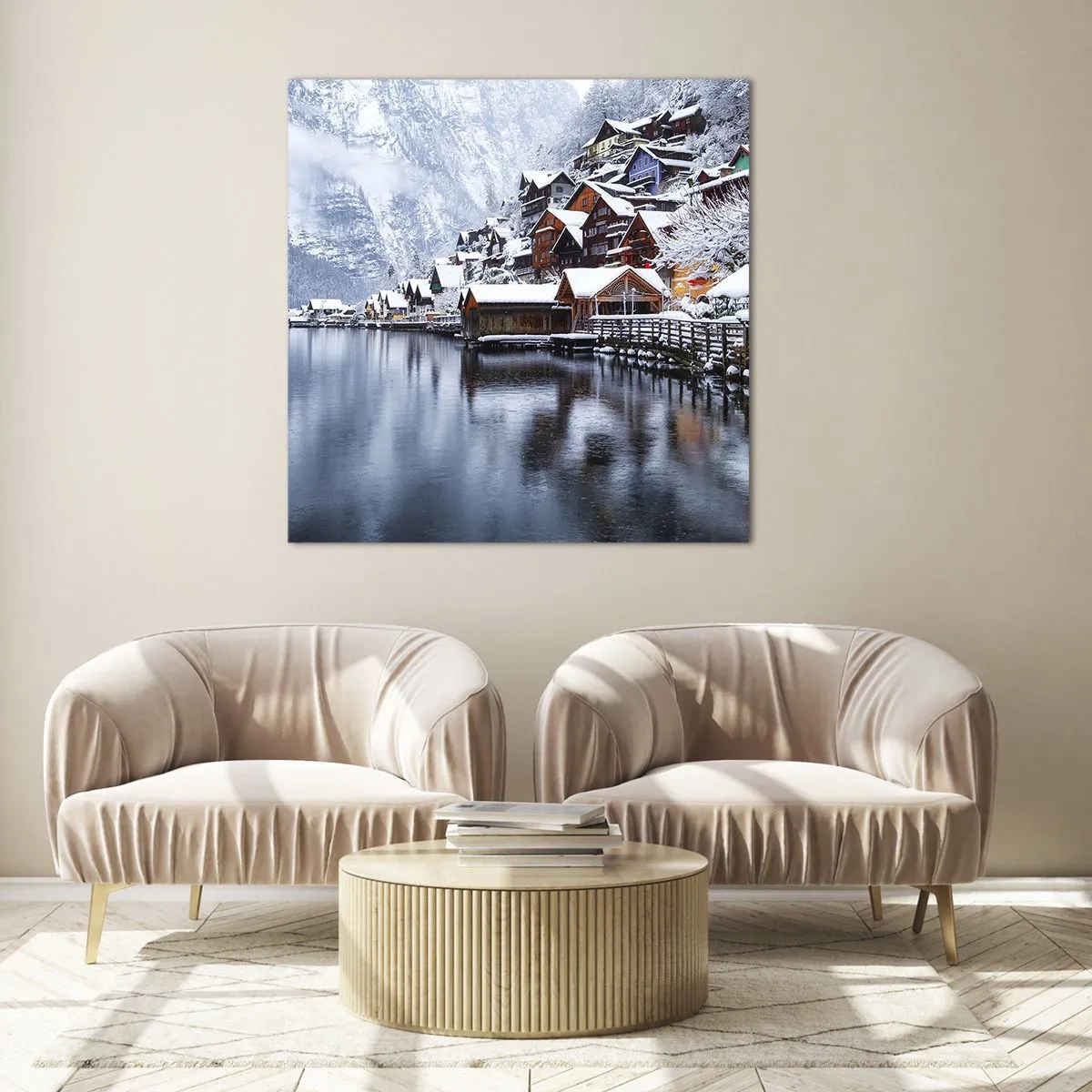 Cuadro sobre vidrio - Impresiones sobre Vidrio - En un decorado de invierno - 70x70 cm