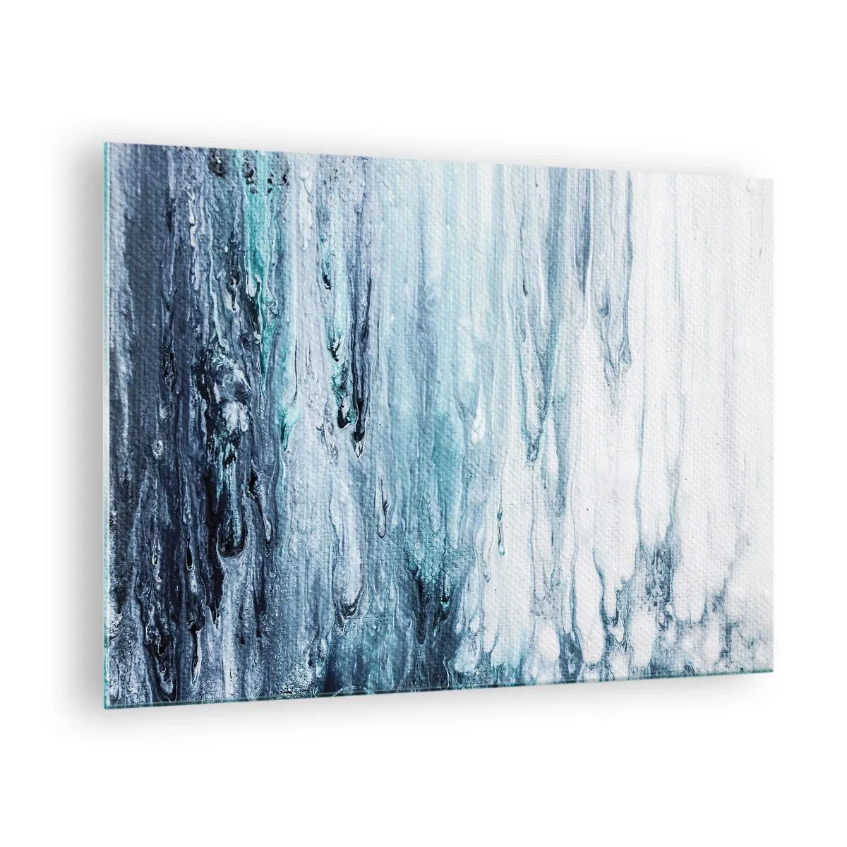 Cuadro sobre vidrio - Impresiones sobre Vidrio - Un patrón abstracto que se asemeja a corrientes de agua en tonos azules. - 70x50cm - Carámbanos de azul - Decoración de pared moderna para salón y dormitorio ARTTOR