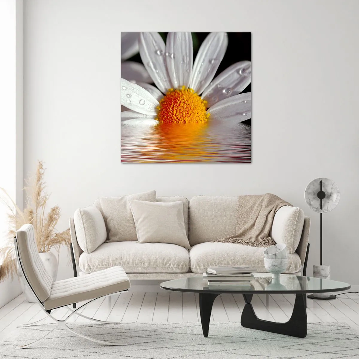 Cuadro sobre vidrio - Impresiones sobre Vidrio - El sol naciente de una margarita - 70x70 cm