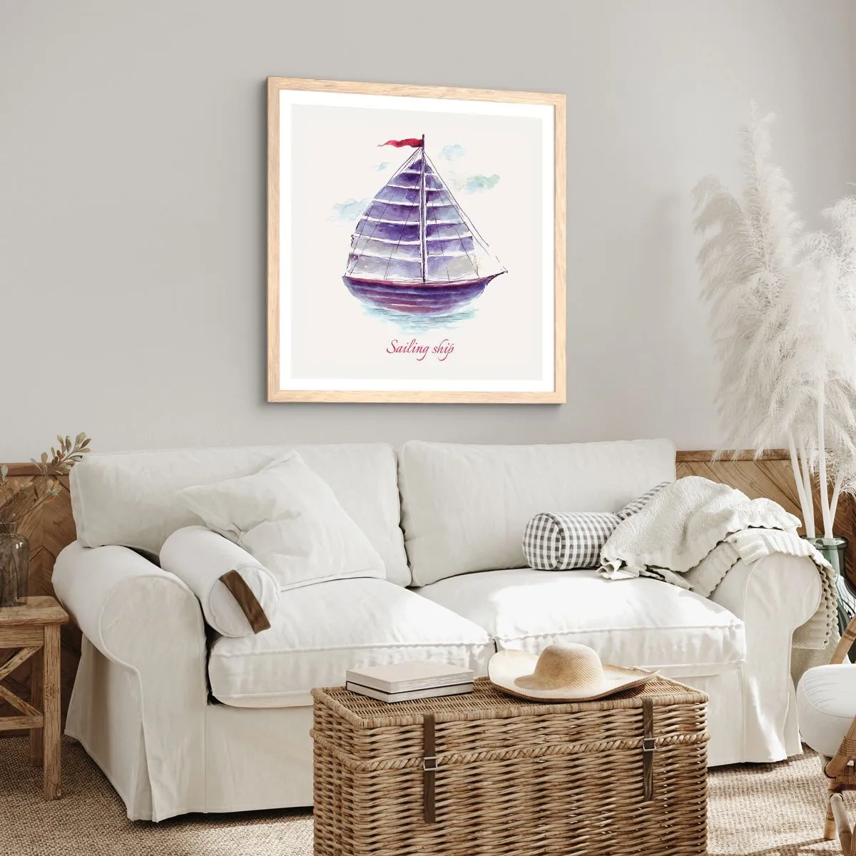 Póster en marco roble claro - Velas izadas y aguas tranquilas - 50x50 cm