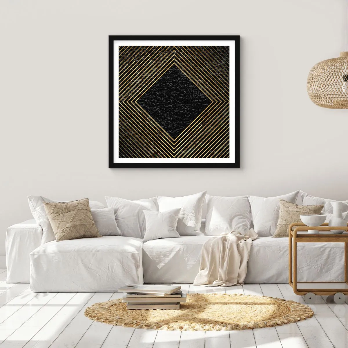 Póster en marco negro - Geometría al estilo glamour - 30x30 cm