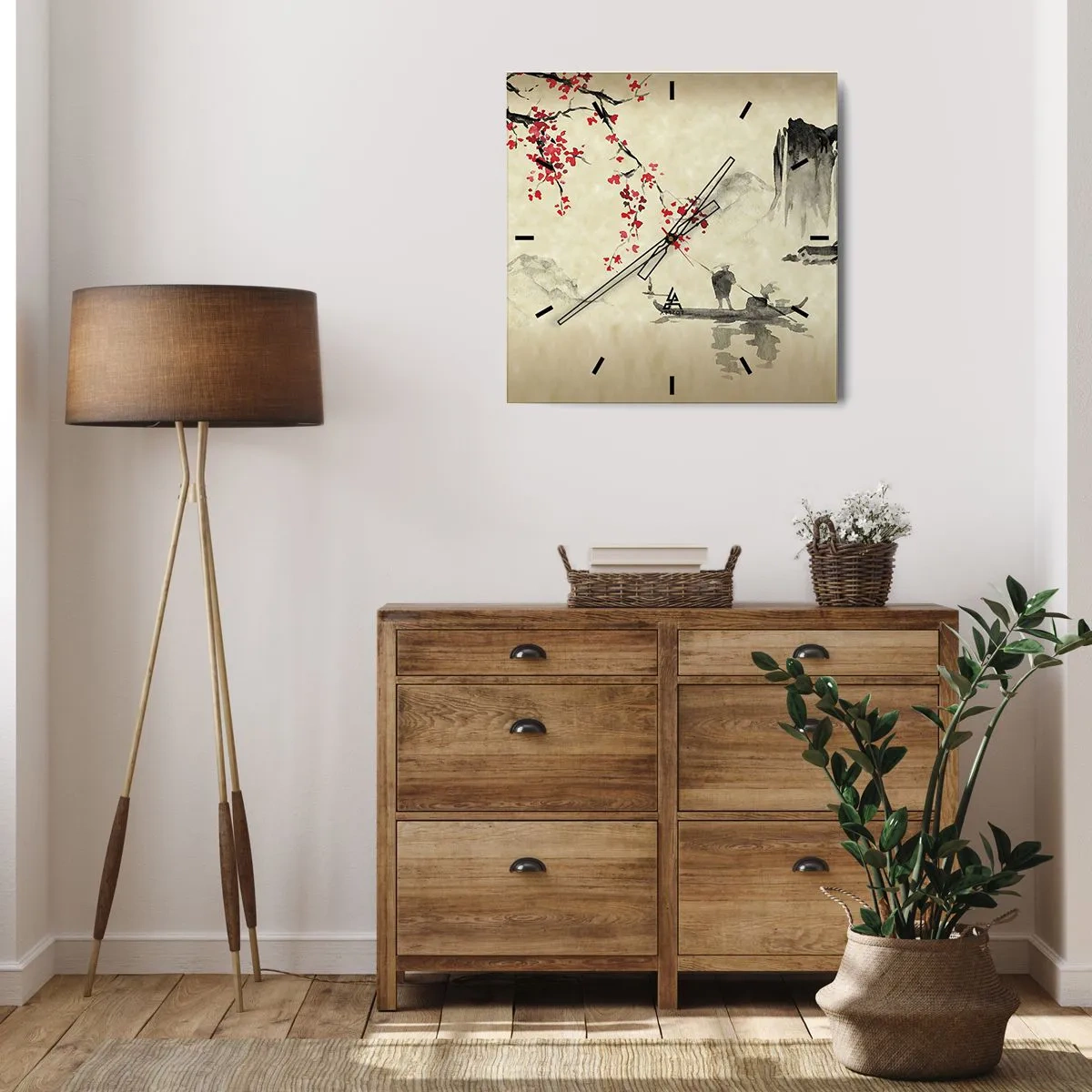 Reloj de pared - Reloj de vidrio - En el país de los cerezos en flor - 40x40 cm