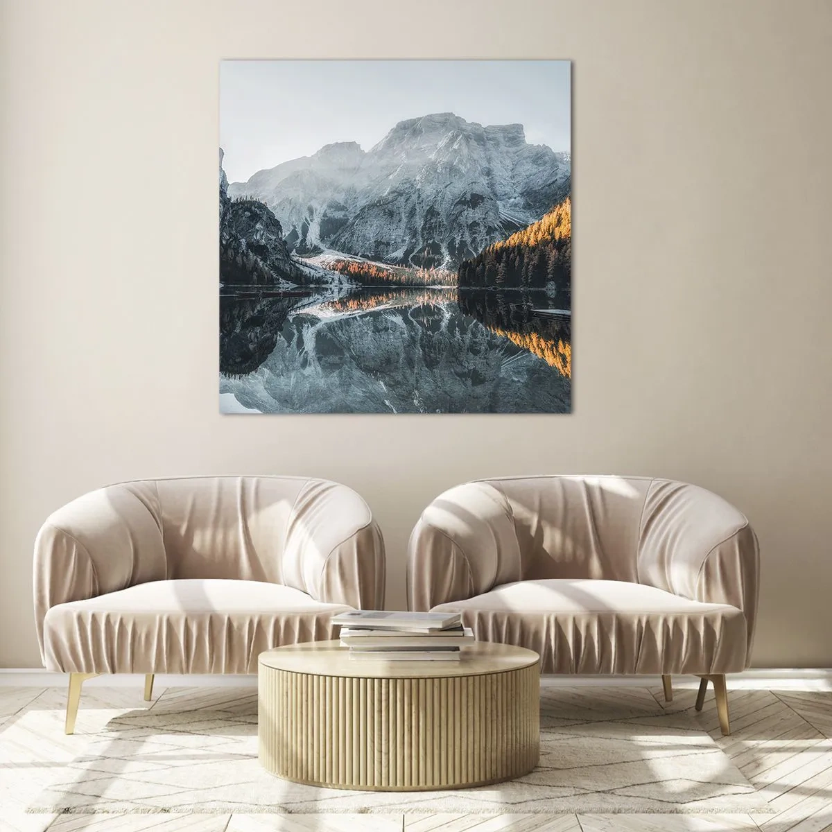 Cuadro sobre vidrio - Impresiones sobre Vidrio - Paisaje en el espejo - 40x40 cm