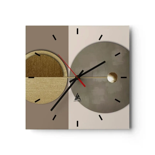 Reloj de pared - Reloj de vidrio - Círculos abstractos en tonos dorados y beige. - 30x30cm - Equilibrio perfecto - Decoración de pared moderna para salón y dormitorio ARTTOR
