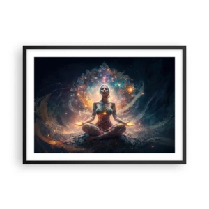 Póster en marco negro - Una figura meditando rodeada de patrones y colores energéticos. - 70x50cm - Flujo de buena energía - Decoración de pared moderna para salón y dormitorio ARTTOR