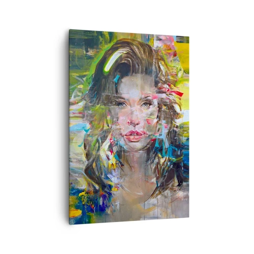 Cuadro sobre lienzo - Impresión de Imagen - Retrato abstracto de una mujer en colores intensos. - 70x100cm - Tras el velo del aire - Decoración de pared moderna para salón y dormitorio ARTTOR