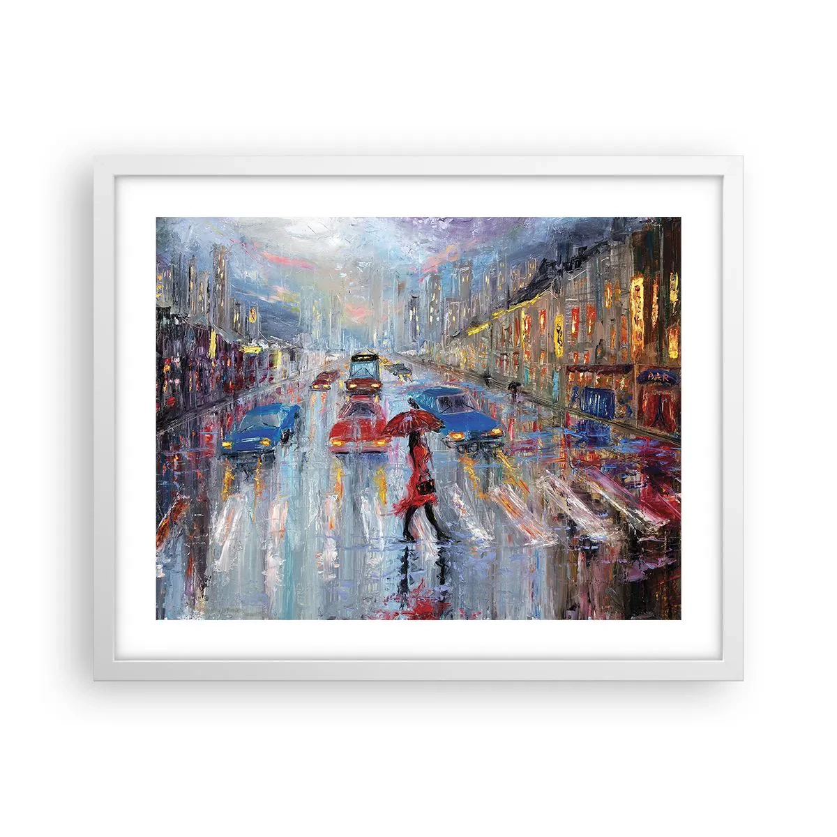 Póster en marco blanco - Una tarde de lluvia en la ciudad - 50x40 cm