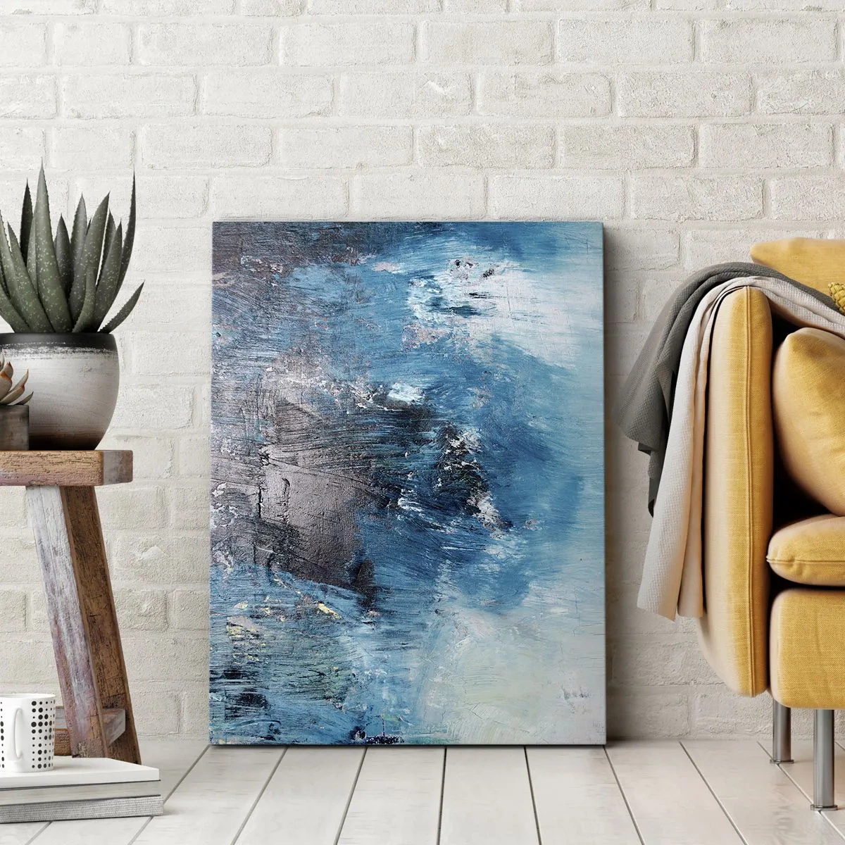 Cuadro sobre lienzo - Impresión de Imagen - Pinceladas abstractas en tonos azules - 50x70cm - Rapsodia celeste - Decoración de pared moderna para salón y dormitorio ARTTOR