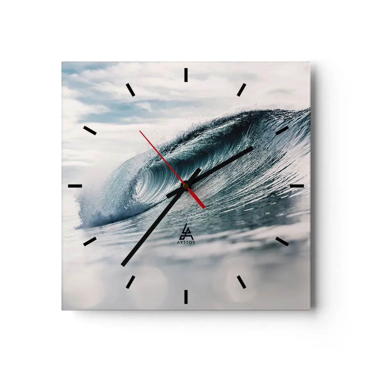 Reloj de pared - Reloj de vidrio - Una ola del mar capturada en un momento dinámico contra el cielo. - 30x30cm - La cima del océano - Decoración de pared moderna para salón y dormitorio ARTTOR