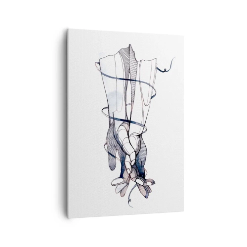 Cuadro sobre lienzo - Impresión de Imagen - Un dibujo sutil de una mano con una delicada flor. - 70x100cm - Un estudio sobre el contacto - Decoración de pared moderna para salón y dormitorio ARTTOR