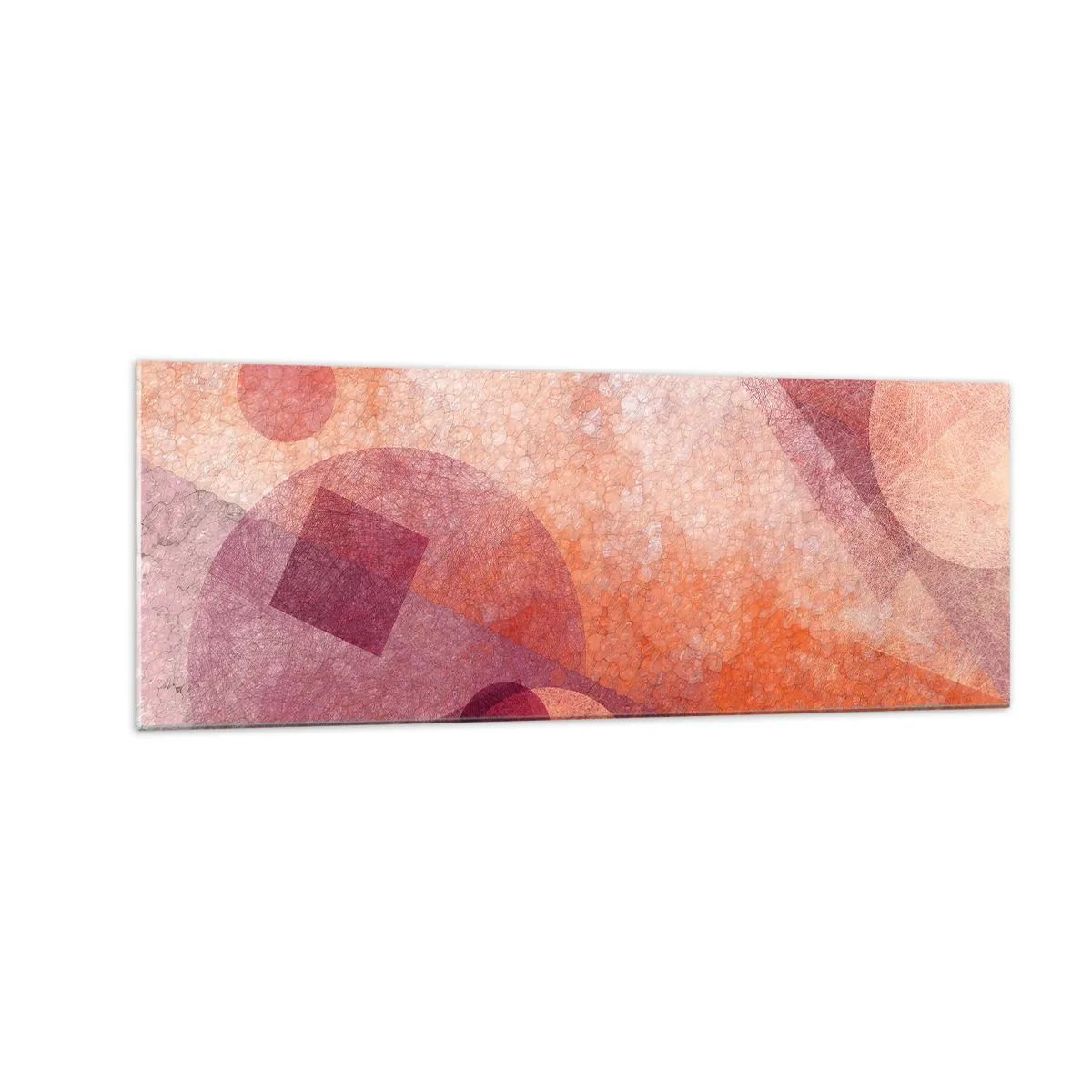 Cuadro sobre vidrio - Impresiones sobre Vidrio - Formas geométricas abstractas en tonos pastel de rosa. - 140x50cm - Transformaciones geométricas en rosa - Decoración de pared moderna para salón y dormitorio ARTTOR