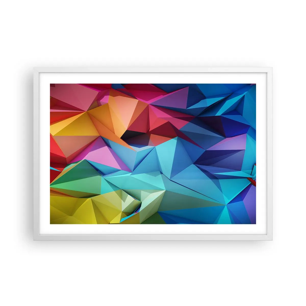 Póster en marco blanco - Origami arco iris - 70x50 cm