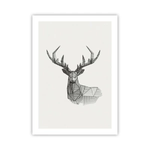 Póster - Silueta geométrica de un ciervo en estilo blanco y negro. - 50x70cm - Ciervo en estilo cubista - Decoración de pared moderna para salón y dormitorio ARTTOR