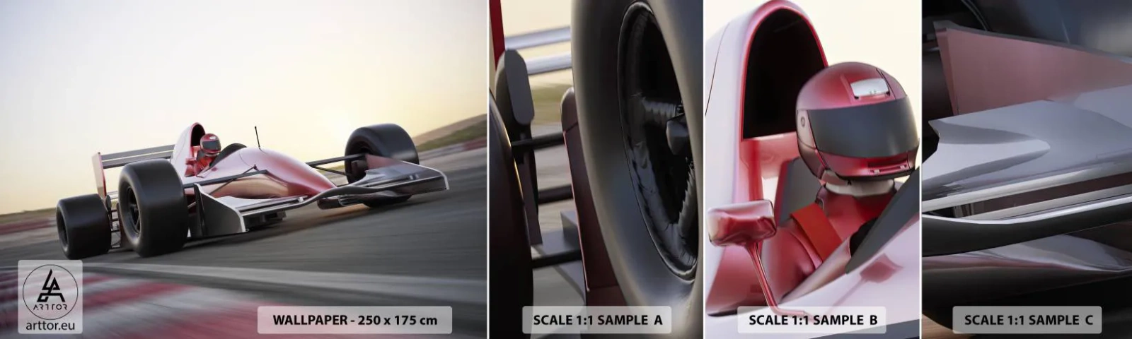 Muestra de fotomural autoadhesivo Deluxe Sticker - Siempre el ganador - Automotor, Coche de carreras, Deporte - 100x30 cm