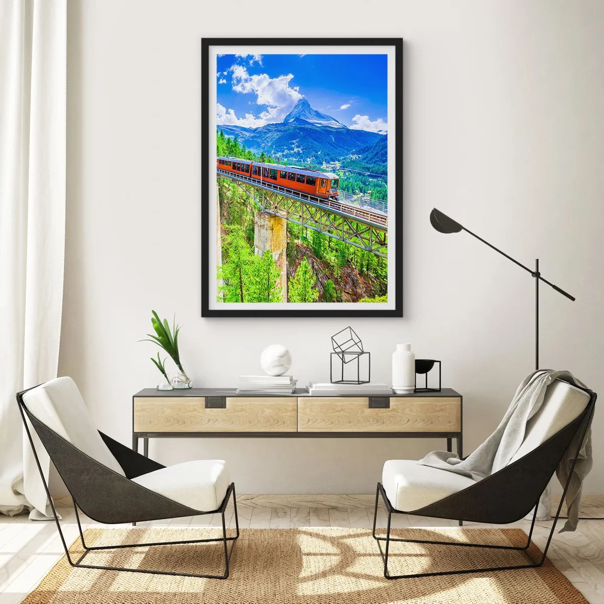 Póster en marco negro - Ferrocarril a los Alpes - 70x100 cm