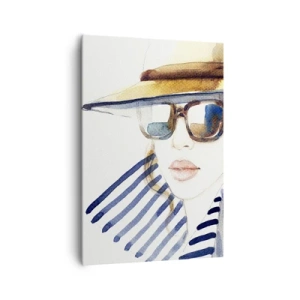 Cuadro sobre lienzo - Impresión de Imagen - Retrato de una mujer con sombrero y gafas de sol. - 70x100cm - ¡Florida le da la bienvenida! - Decoración de pared moderna para salón y dormitorio ARTTOR