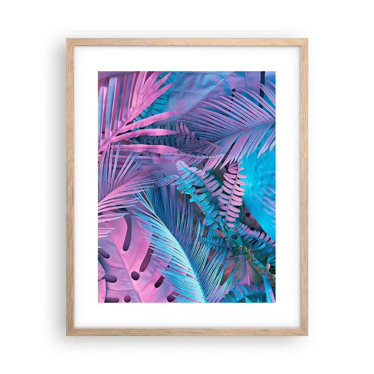 Póster en marco roble claro - Trópicos en rosa y azul - 40x50 cm