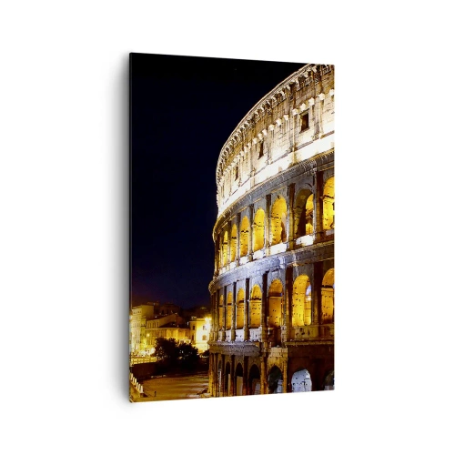 Cuadro sobre lienzo - Impresión de Imagen - El Coliseo iluminado por luces por la noche en Roma - 80x120cm - Los juegos están a punto de comenzar - Decoración de pared moderna para salón y dormitorio ARTTOR