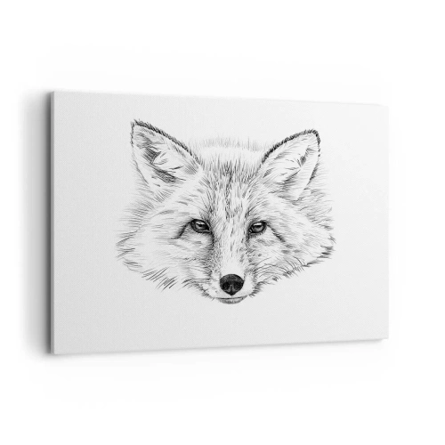 Cuadro sobre lienzo - Impresión de Imagen - Dibujo en blanco y negro de una cabeza de zorro sobre un fondo blanco. - 100x70cm - ¿Pueden mentir estos ojos? - Decoración de pared moderna para salón y dormitorio ARTTOR