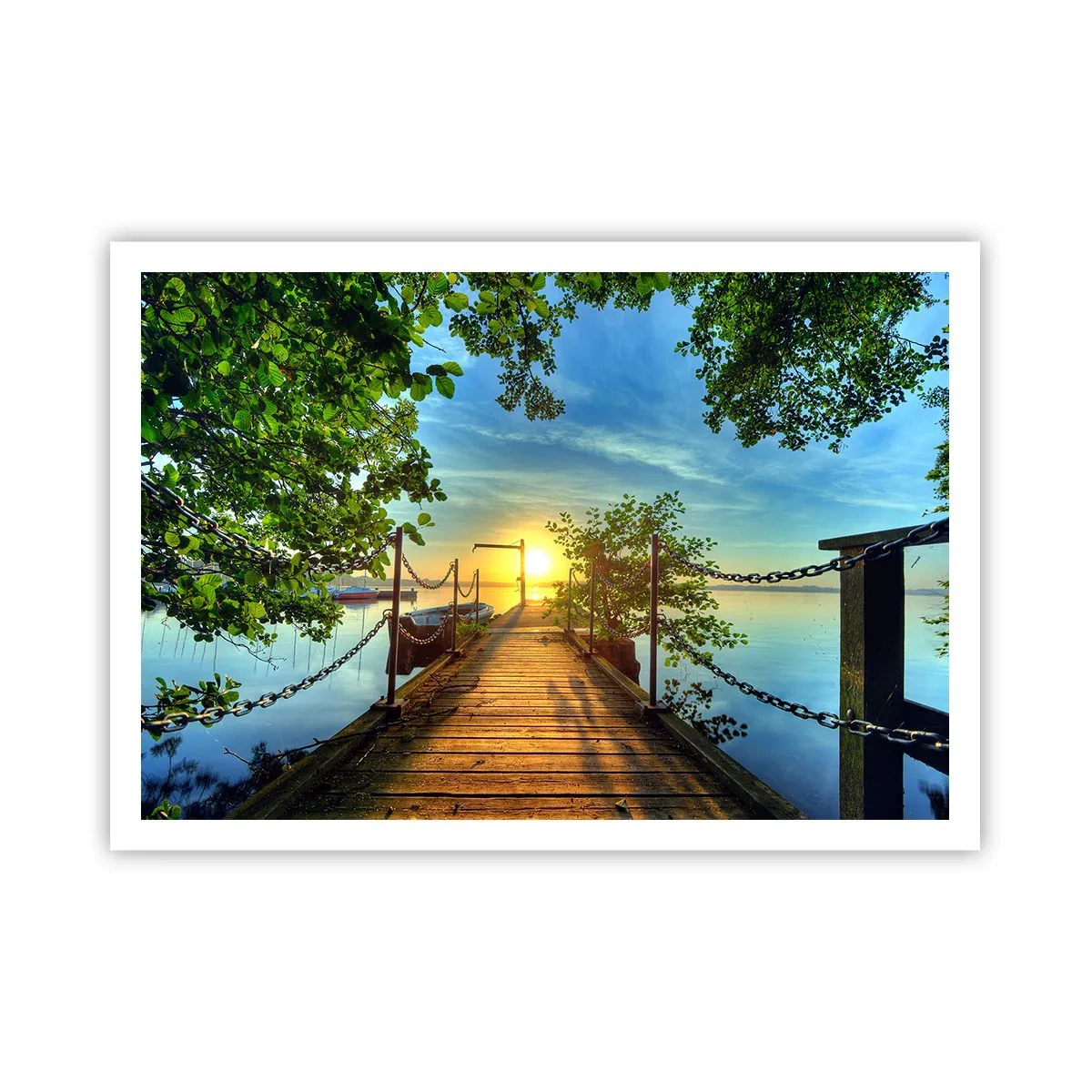 Póster - Un muelle sobre el lago bajo los rayos del atardecer. - 100x70cm - Atardecer junto al agua - Decoración de pared moderna para salón y dormitorio ARTTOR