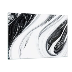 Cuadro sobre vidrio - Impresiones sobre Vidrio - Líneas en espiral en blanco y negro que se asemejan al mármol en un estilo abstracto. - 120x80cm - Combinando opuestos - Decoración de pared moderna para salón y dormitorio ARTTOR