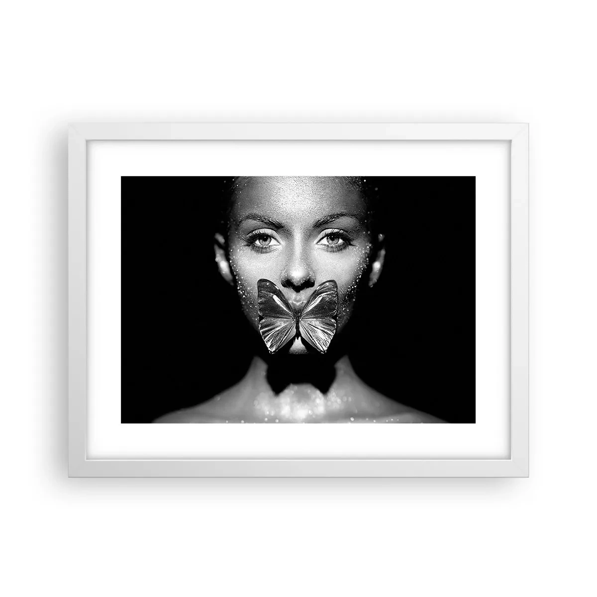 Póster en marco blanco - Beso de mariposa - 40x30 cm