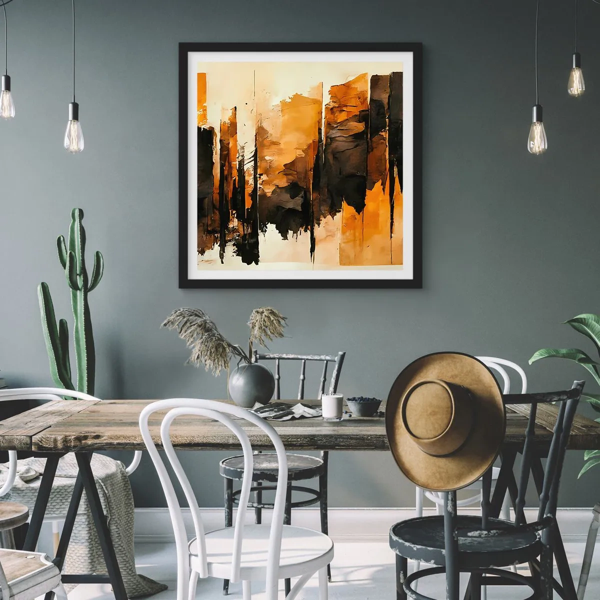 Póster en marco negro - Armonía de negro y oro - 40x40 cm