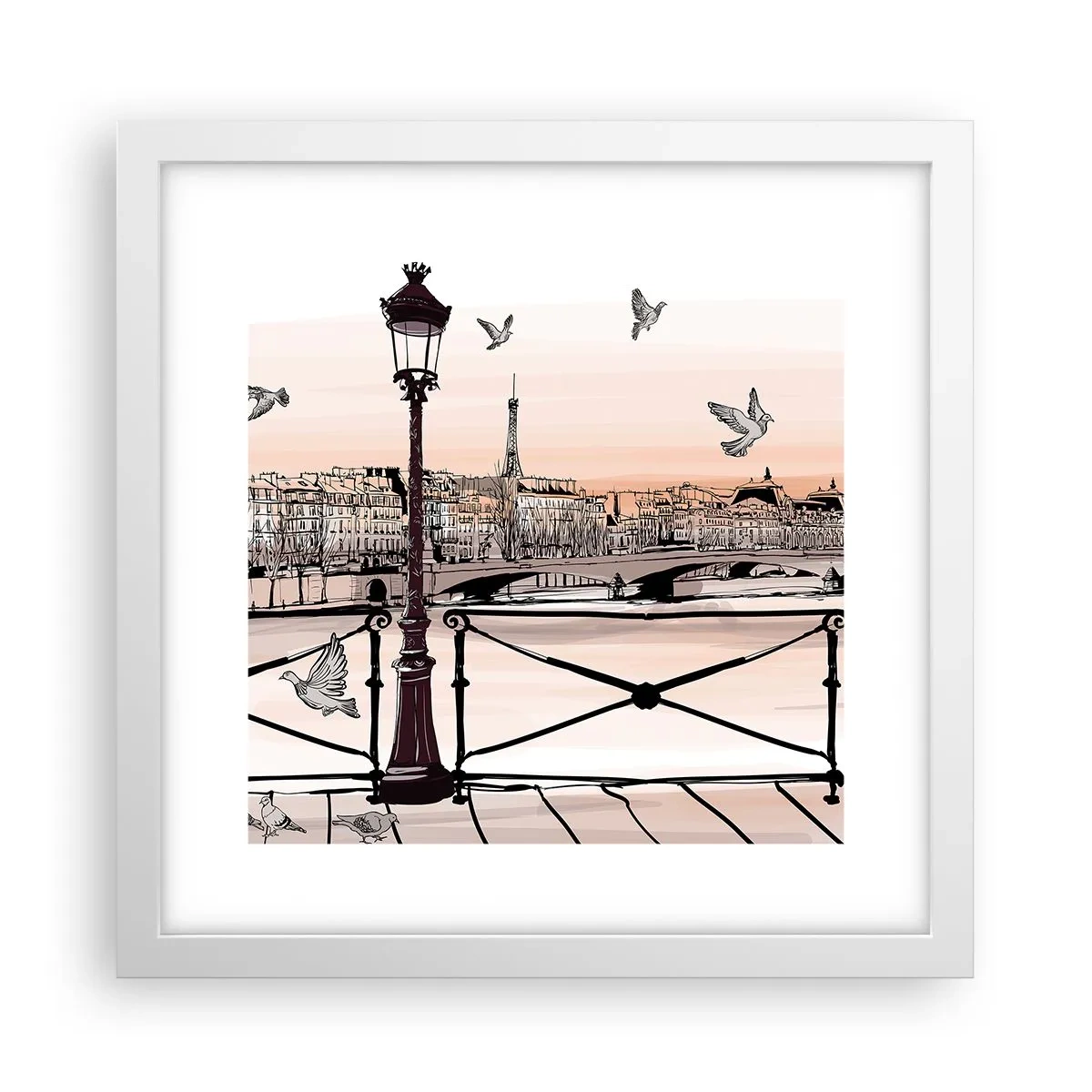 Póster en marco blanco - Sobre los tejados de París - 30x30 cm