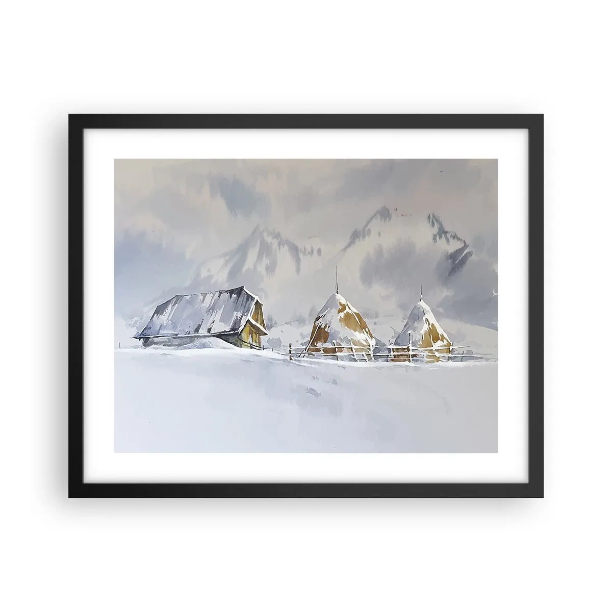 Póster en marco negro - En un valle nevado - 50x40 cm