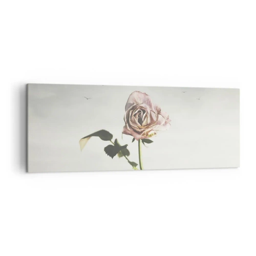 Cuadro sobre lienzo - Impresión de Imagen - Una delicada rosa contra un cielo brillante con pájaros volando. - 140x50cm - Bienvenida a la primavera - Decoración de pared moderna para salón y dormitorio ARTTOR