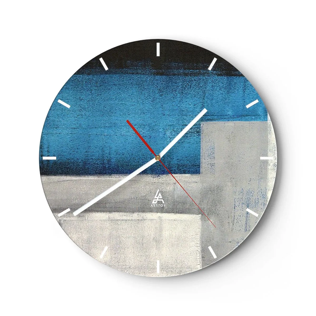 Reloj de pared - Reloj de vidrio - Composición abstracta con tonos azules y grises. - 30x30cm - Composición poética de gris y azul - Decoración de pared moderna para salón, cocina y dormitorio ARTTOR