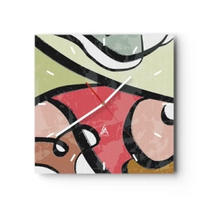 Reloj de pared - Reloj de vidrio - Formas abstractas coloridas con líneas negras - 30x30cm - Piruetas entre colores - Decoración de pared moderna para salón y dormitorio ARTTOR