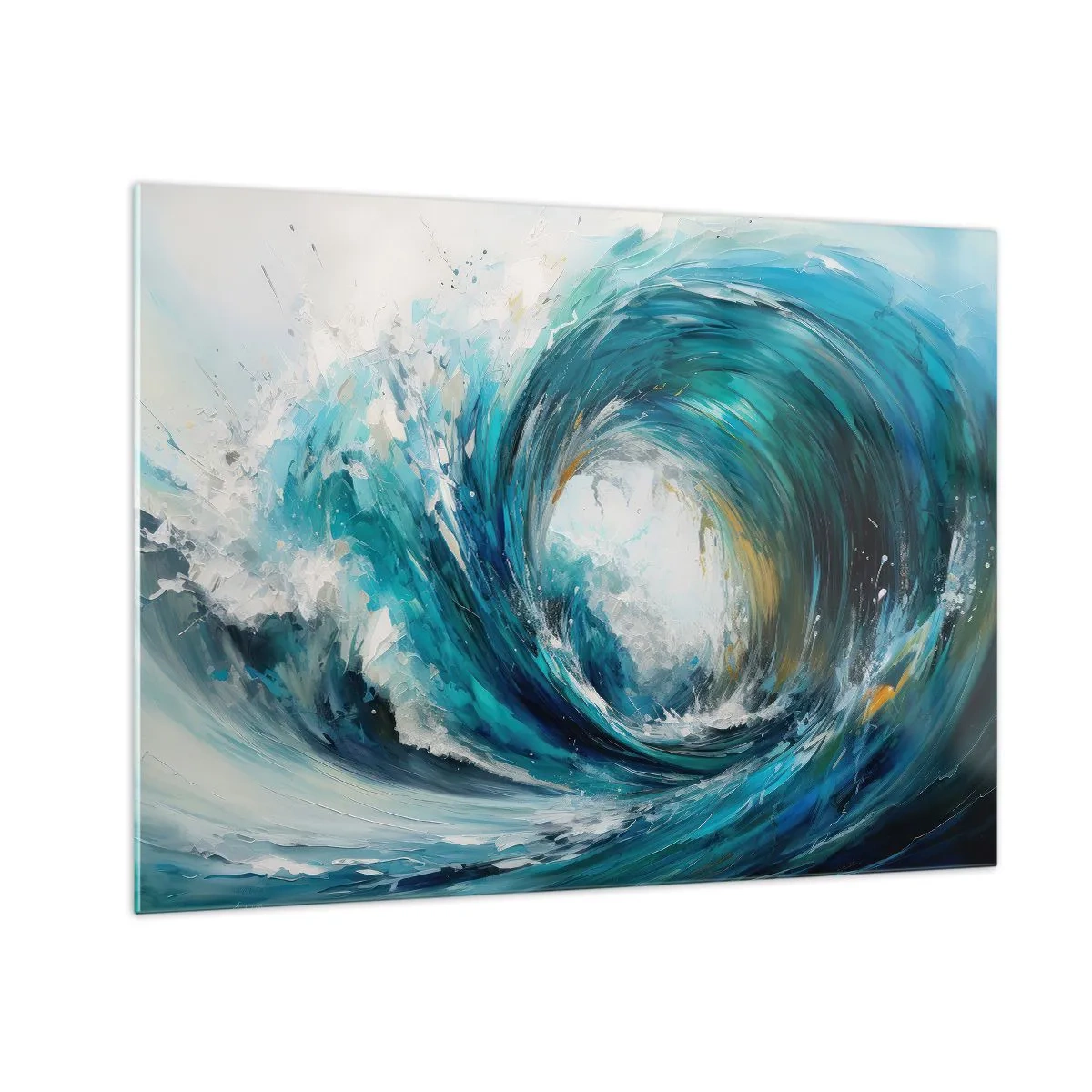 Cuadro sobre vidrio - Impresiones sobre Vidrio - Visualización de una poderosa ola del mar en forma de remolino de color azul intenso. - 70x50cm - Portal marino - Decoración de pared moderna para salón y dormitorio ARTTOR