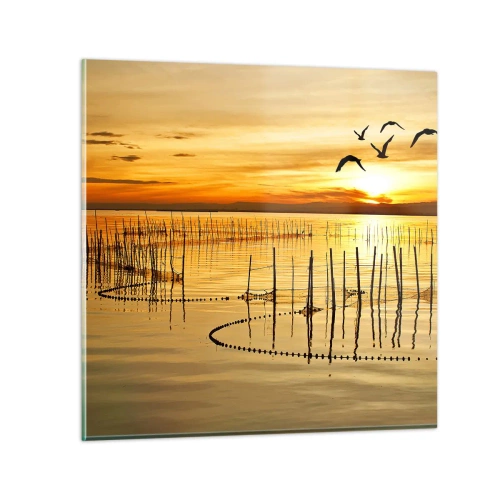 Cuadro sobre vidrio - Impresiones sobre Vidrio - Horizonte naranja - 50x50 cm