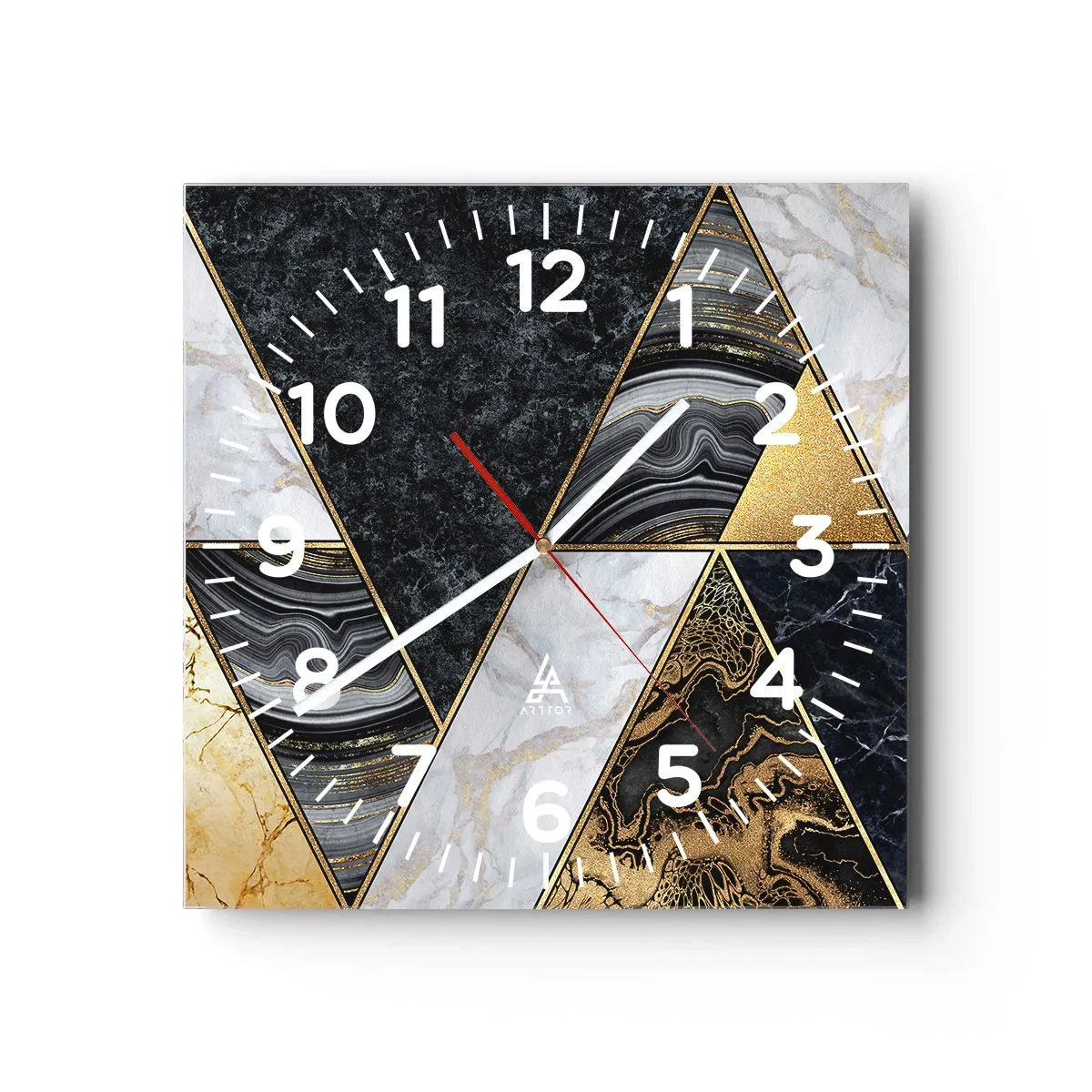 Reloj de pared - Reloj de vidrio - Collage de piedras - 40x40 cm