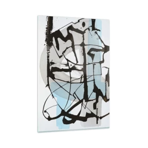 Cuadro sobre vidrio - Impresiones sobre Vidrio - Líneas y formas abstractas en azul y negro. - 80x120cm - Azul a pesar de todo - Decoración de pared moderna para salón y dormitorio ARTTOR