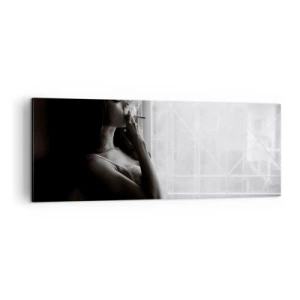 Cuadro sobre lienzo - Impresión de Imagen - Una mujer en una pose sensual en una fotografía en blanco y negro. - 140x50cm - Un momento sensual - Decoración de pared moderna para salón y dormitorio ARTTOR